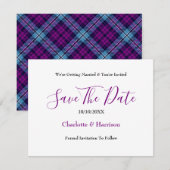 Paarse Blauwe Schotse Tartan Plaid Bruiloft Save The Date (Voorkant / Achterkant)