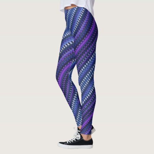 Paarse Blauwe Schuine Strepen Cool Levendig Uniek Leggings (Links)