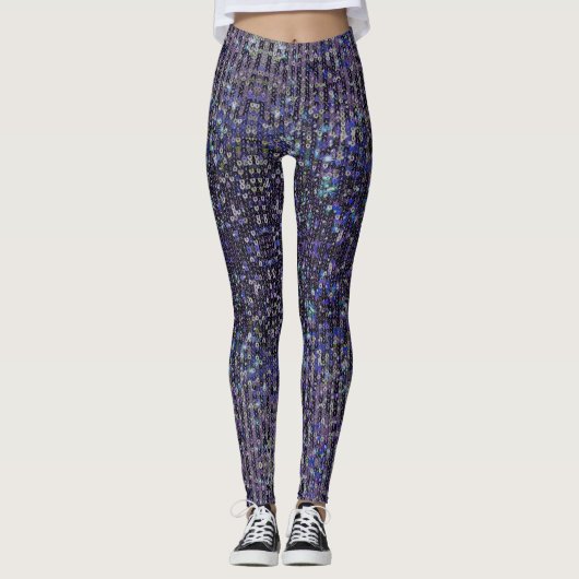 Paarse blauwe sequenties | spartelpatroon   leggings (Voorkant)