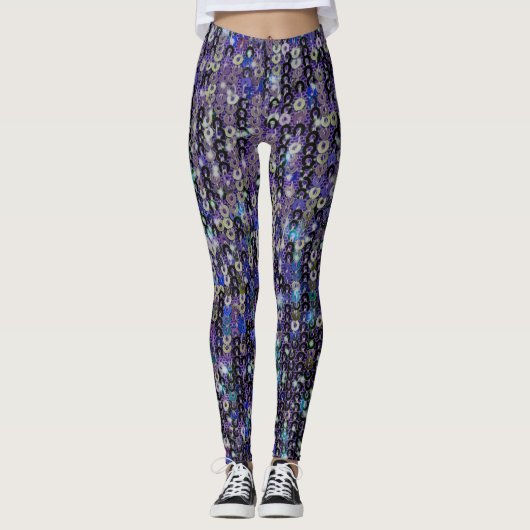 Paarse blauwe sequenties | Spatbord Leggings (Voorkant)