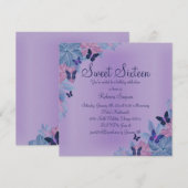 Paarse & Blauwe Shimmer Butterfly Sweet 16 Uitnodi Kaart (Voorkant / Achterkant)