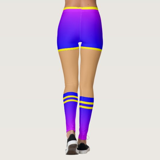Paarse Blauwe Shorts & Sokken - Gele Gestreepte Sp Leggings (Achterkant)