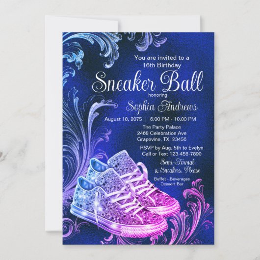 Paarse Blauwe Sneaker Ball Verjaardagsfeest Kaart (Voorkant)