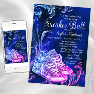 Paarse Blauwe Sneaker Ball Verjaardagsfeest Kaart