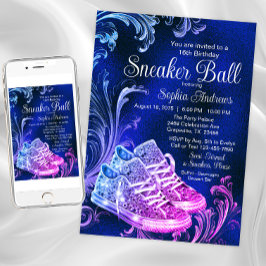 Paarse Blauwe Sneaker Ball Verjaardagsfeestje Kaart
