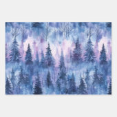 Paarse Blauwe Sneeuwwinterbomen Inpakpapier Vel (Voorkant)