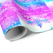 Paarse Blauwe Snowflake Merry Kerstmis Cadeaupapier (Rol Hoek)