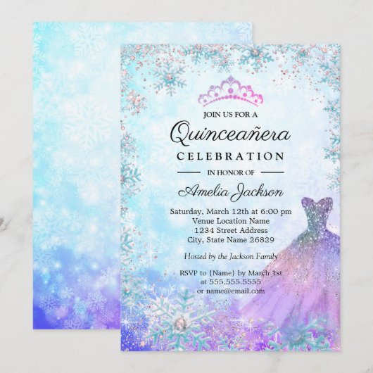 Paarse Blauwe Sparkle Sneeuwvlokken Winter Quincea Kaart (Voorkant / Achterkant)