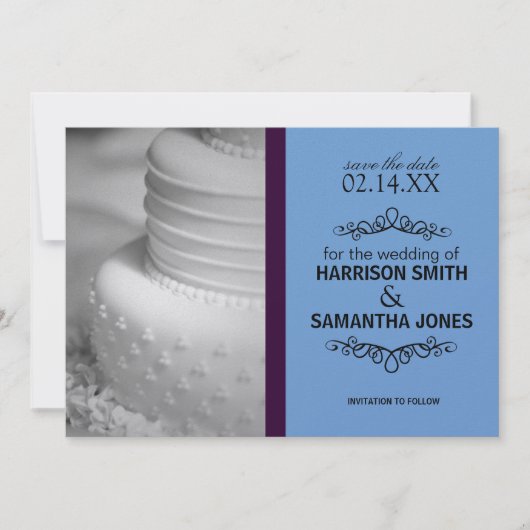 Paarse & Blauwe Trouwkaartjes om de datum te reser Kaart (Voorkant)