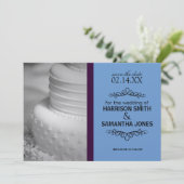 Paarse & Blauwe Trouwkaartjes om de datum te reser Kaart (Staand voorkant)