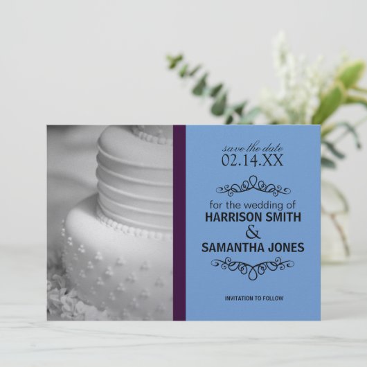 Paarse & Blauwe Trouwkaartjes om de datum te reser Kaart (Staand voorkant)