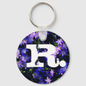 Paarse Blauwe Veerbloemen en monogram Sleutelhanger (Voorkant)