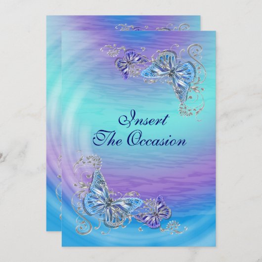 Paarse blauwe verloving bruiloft kaart (Voorkant / Achterkant)