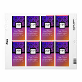 PAARSE BLAUWE VIOLET BLACK DAMASK, SQUARE MONOGRAM ETIKET (Full Sheet)