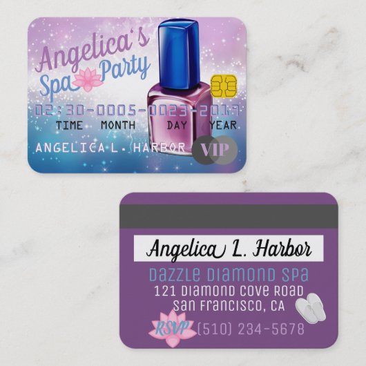 Paarse|Blauwe VIP-pas| Uitnodigingen voor creditca (Voorkant / Achterkant)