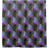Paarse blauwe vlag Iris Flowers Natuur Patroon Douchegordijn (Voorkant)