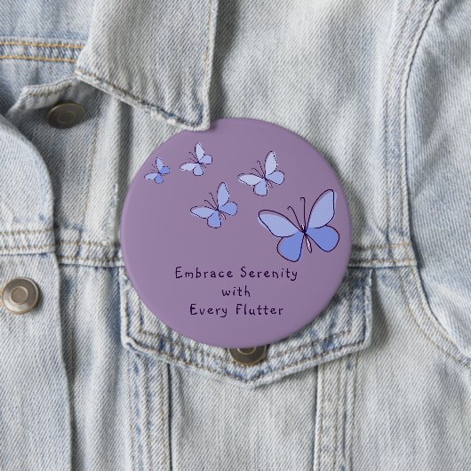 Paarse Blauwe Vlinder Doodle Uw Motto Violet Ronde Button 4,0 Cm (In situ)