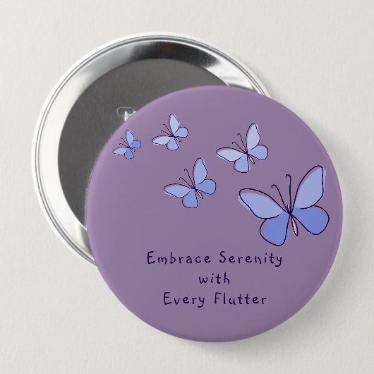 Paarse Blauwe Vlinder Doodle Uw Motto Violet Ronde Button 4,0 Cm (Voorkant /achterkant)