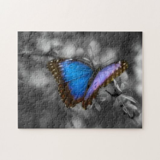 Paarse blauwe vlinder legpuzzel (Horizontaal)