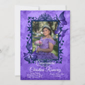 Paarse, blauwe vlinder Quinceanera Kaart (Voorkant)