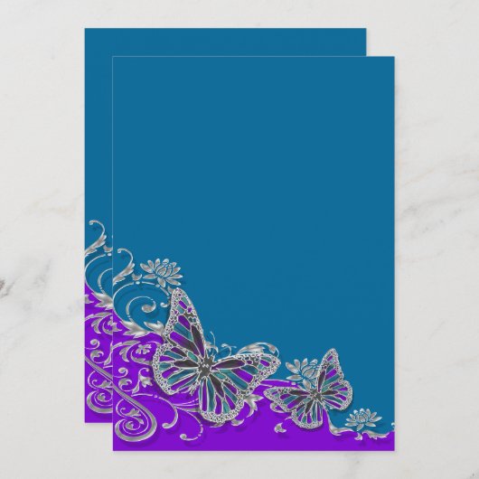 Paarse blauwe vlinderbloemflora kaart (Voorkant / Achterkant)