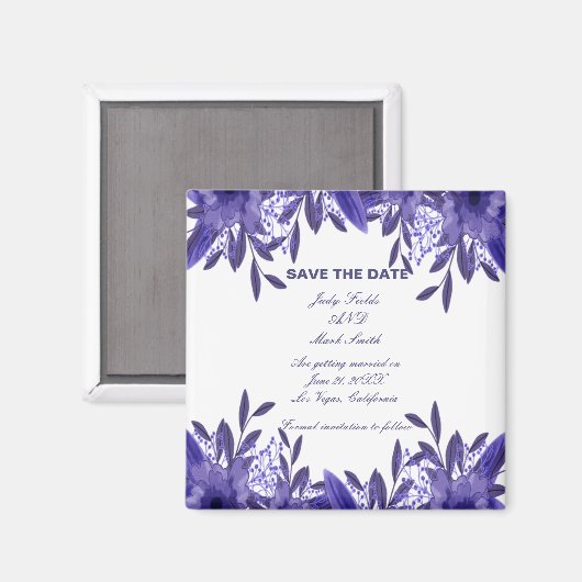 Paarse blauwe vlindervloed bespaart de datum magne magneet (Voorkant / Achterkant)