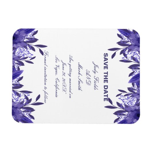 Paarse blauwe vlindervloed bespaart de datum magne magneet (Horizontaal)