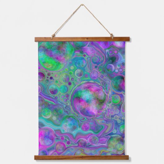 Paarse Blauwe Vloeibare Kunstriemen en blaasjes Hangend Wandkleed (Voorkant)