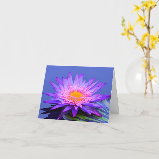 Paarse Blauwe Waterlelie Lege Notitie Kaarten (Gele Bloem)