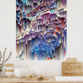 Paarse Blauwe Waterval Abstracte Kunst Poster (Keuken)