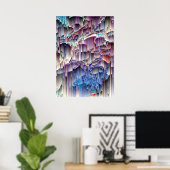 Paarse Blauwe Waterval Abstracte Kunst Poster (Thuiskantoor)