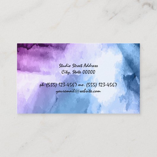 Paarse blauwe Waterverf achtergrond Visitekaartje (Achterkant)