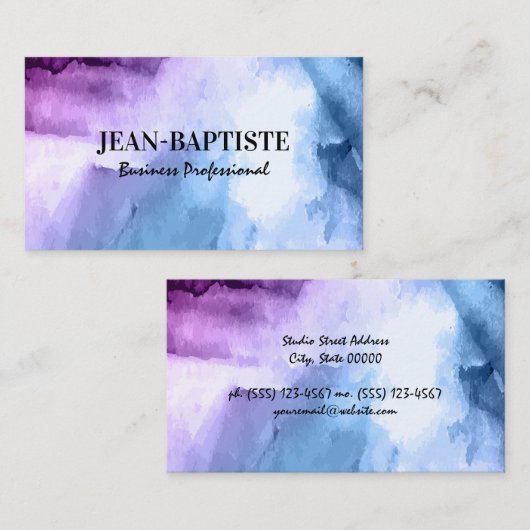 Paarse blauwe Waterverf achtergrond Visitekaartje (Voorkant / Achterkant)