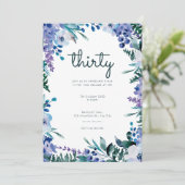 Paarse Blauwe Waterverf Bloemen 30ste Verjaardag Kaart (Staand voorkant)