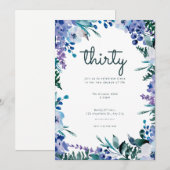 Paarse Blauwe Waterverf Bloemen 30ste Verjaardag Kaart (Voorkant / Achterkant)