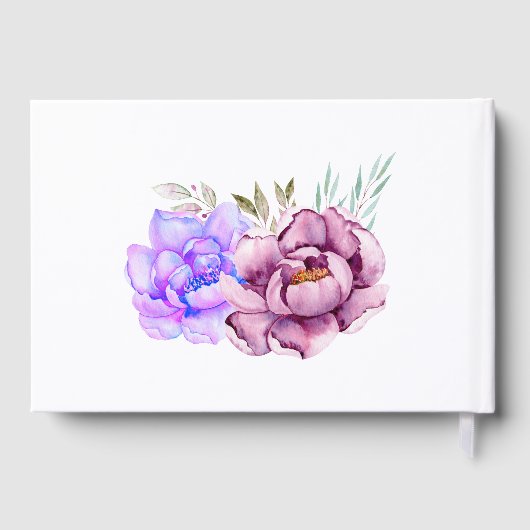 Paarse, blauwe waterverf bloemen bloemen bruiloft gastenboek (Achterkant)