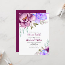 Paarse, blauwe waterverf bloemen bloemen bruiloft