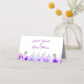 Paarse, blauwe waterverf bloemen bloemen bruiloft plaatskaartje (Achterkant)