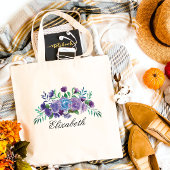 Paarse blauwe Waterverf bloemen Bridesmaid Gift Tote Bag