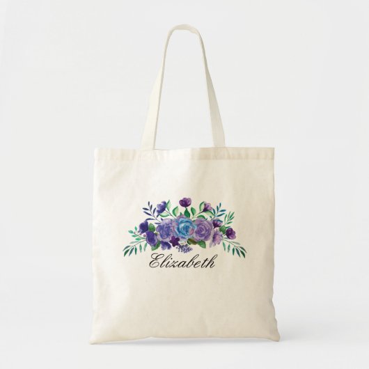 Paarse blauwe Waterverf bloemen Bridesmaid Gift Tote Bag (Voorkant)