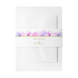 Paarse Blauwe Waterverf Bloemen Gouden Lijn Bruilo Uitnodigingen Wikkel