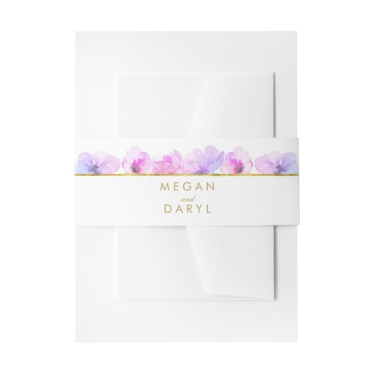 Paarse Blauwe Waterverf Bloemen Gouden Lijn Bruilo Uitnodigingen Wikkel (Voorkant Voorbeeld)