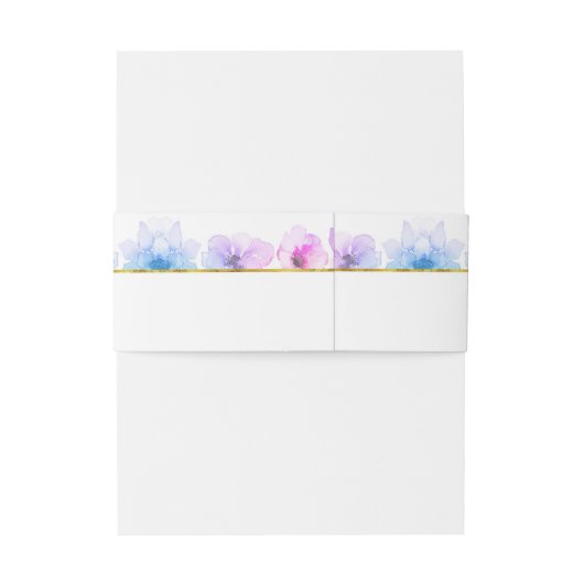 Paarse Blauwe Waterverf Bloemen Gouden Lijn Bruilo Uitnodigingen Wikkel (Achterkant Voorbeeld)