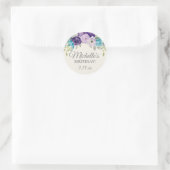 Paarse Blauwe Waterverf Bloemen Verjaardagsfeest Ronde Sticker (Tas)
