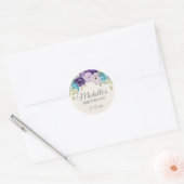 Paarse Blauwe Waterverf Bloemen Verjaardagsfeest Ronde Sticker (Envelop)