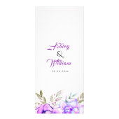 Paarse, blauwe waterverf bloemetjes trouwkaart reclamekaart (Achterkant)