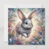 Paarse Blauwe Waterverf Bunny Glitter Flower Easte Feestdagenkaart (Voorkant)