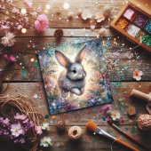 Paarse Blauwe Waterverf Bunny Glitter Flower Easte Feestdagenkaart