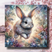 Paarse Blauwe Waterverf Bunny Glitter Flower Easte Feestdagenkaart
