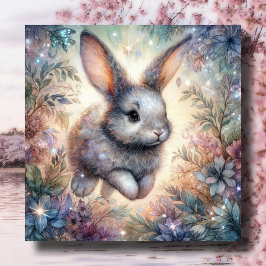 Paarse Blauwe Waterverf Bunny Glitter Flower Easte Feestdagenkaart